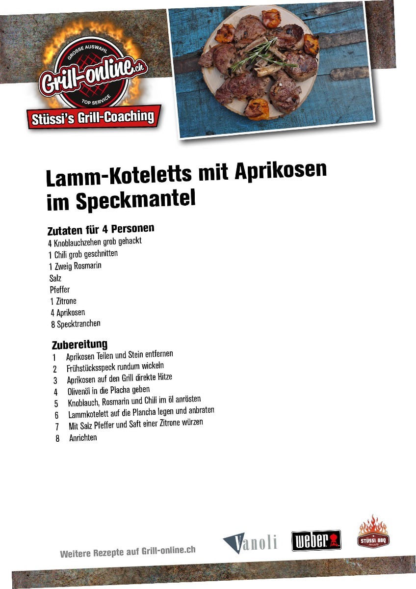 Rezept:Lamm-Koteletts mit Aprikosen im Speckmantel